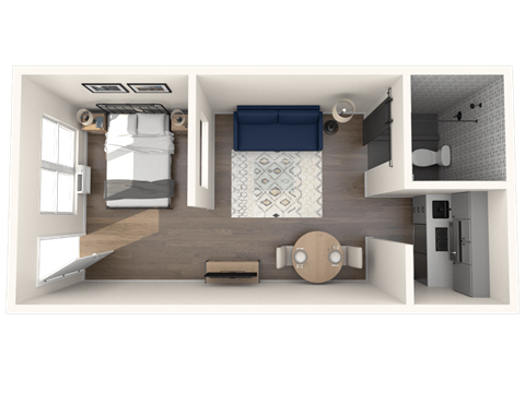 Floor plan for 1 bed, 1 bath, 242 sqft